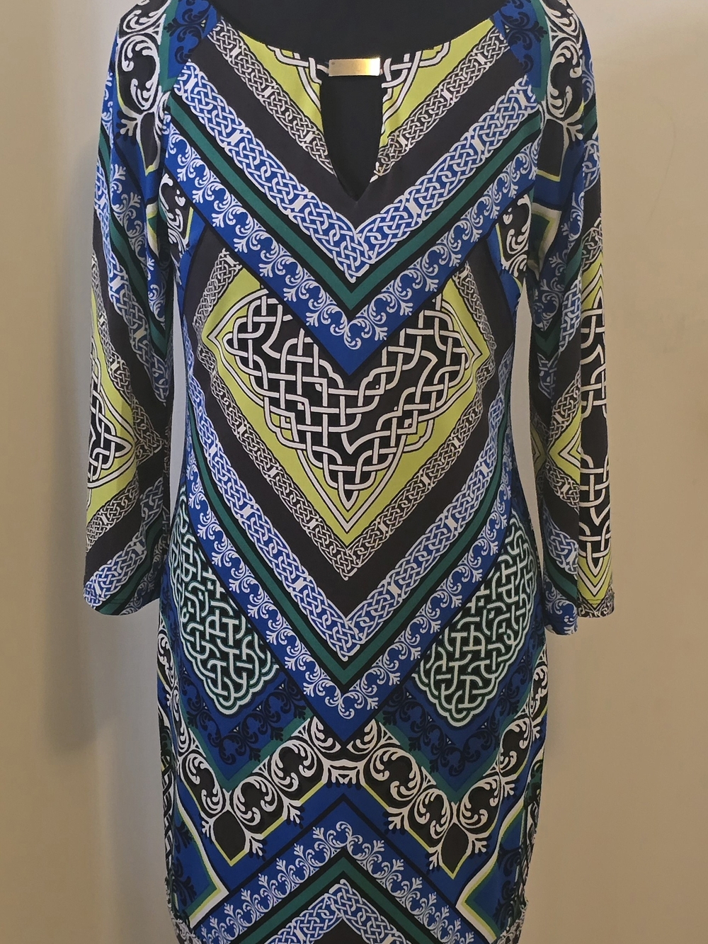 Laundry by Shelli Segal Geometric Print Keyhole Dress XS - Three Quarter Sleeves